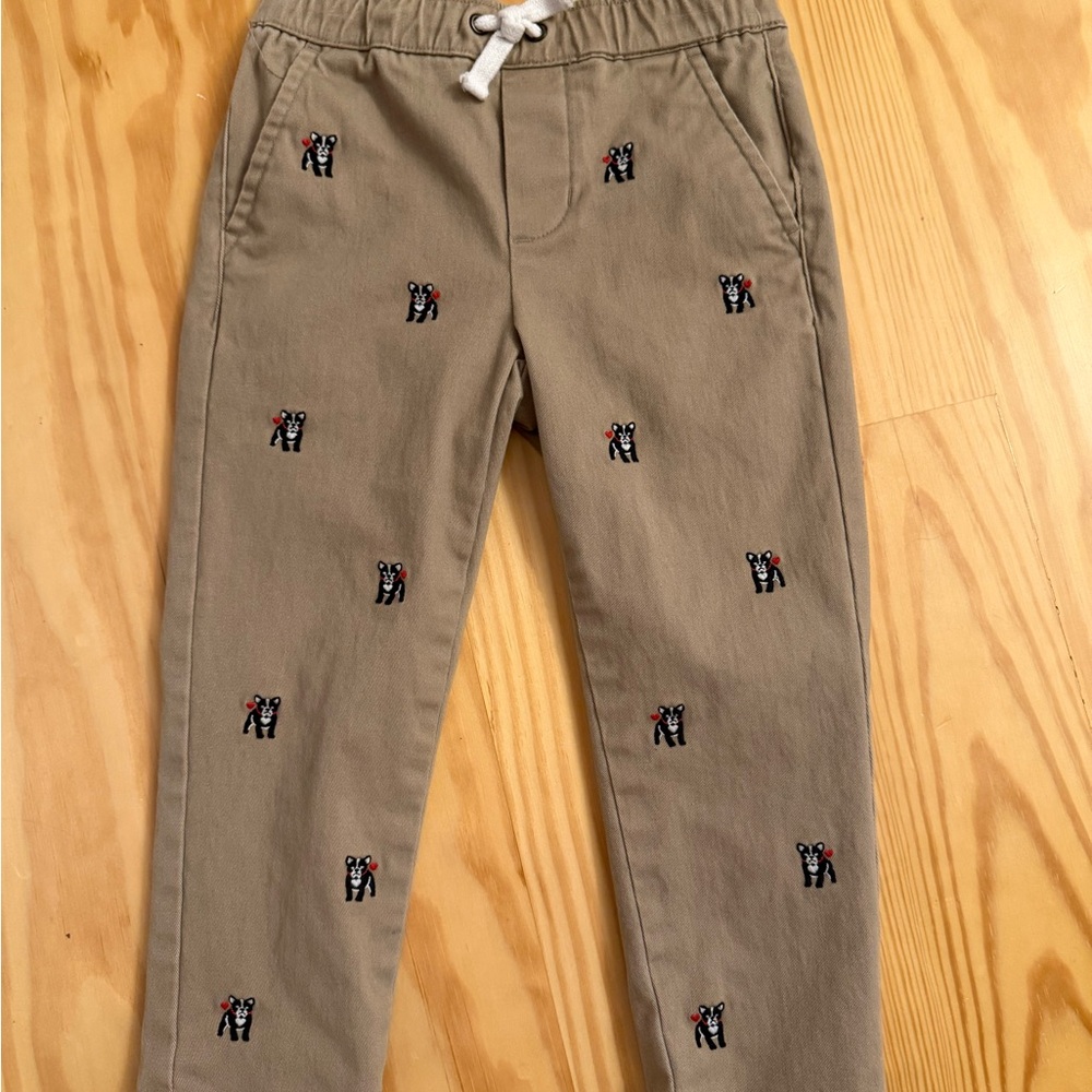 Janie and Jack Embroidered Dog Khakis